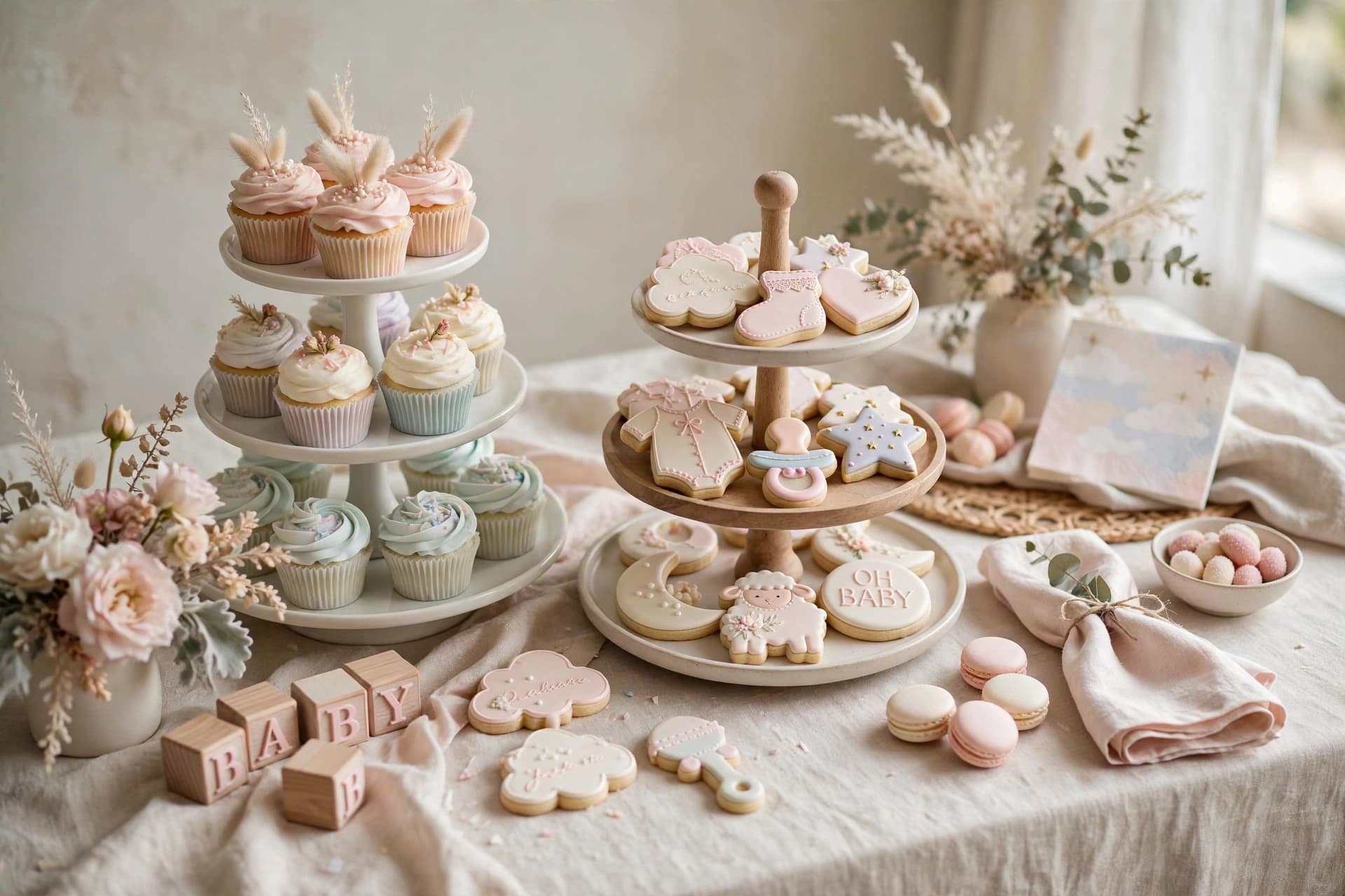Dessert spread in blush and cream